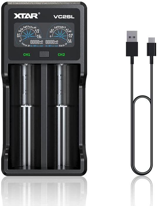 XTAR VC2SL 2 Bay USB-C Smart Battery Charger LCD Display XTAR