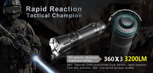 Klarus 360X3 3200 lumen tactical rechargeable LED flashlight KLARUS