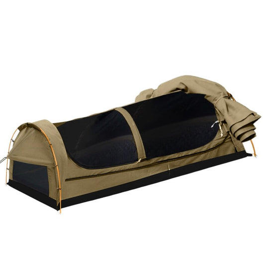 Mountview King Single Swag Camping Swags Canvas Dome Tent Hiking Mattress Khaki - KC Outdoors