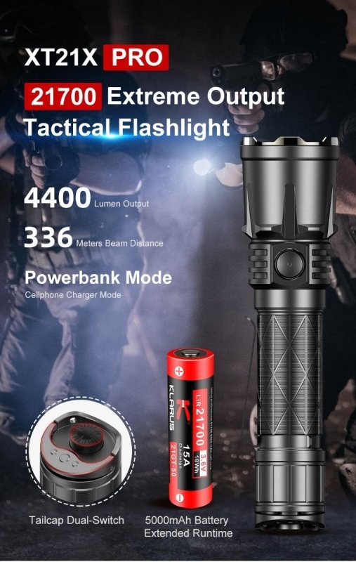 Klarus XT21X Pro 4400 lumen 336m rechargeable torch - KC Outdoors