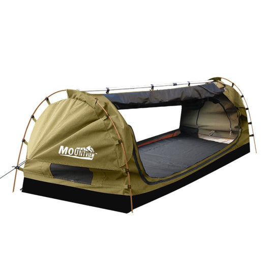 Mountview King Single Swag Camping Swags Canvas Dome Tent Free Standing Khaki - KC Outdoors