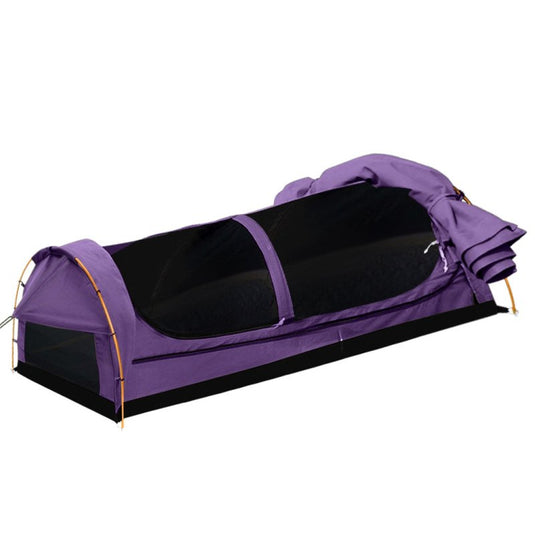 Mountview King Single Swag Camping Swags Canvas Dome Tent Hiking Mattress Purple - KC Outdoors