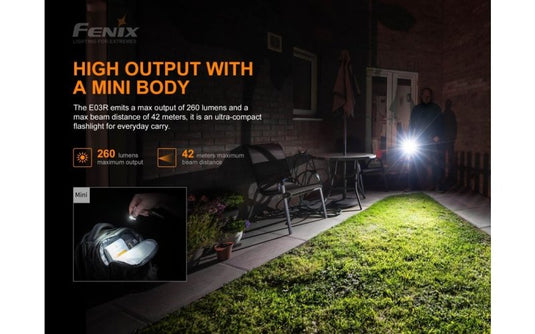 Fenix E03R Mini 260 lumen USB-C rechargeable keychain light - KC Outdoors
