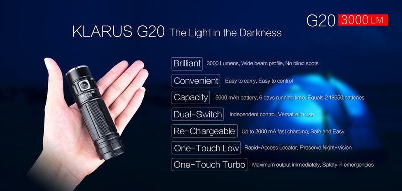 Load image into Gallery viewer, Klarus G20 XHP70 3000 lumen rechargeable LED torch EDC KLARUS
