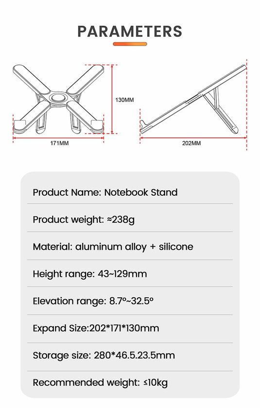 OZIDE Portable Laptop Stand Aluminum Alloy Foldable Computer Stand 10-16" OZIDE