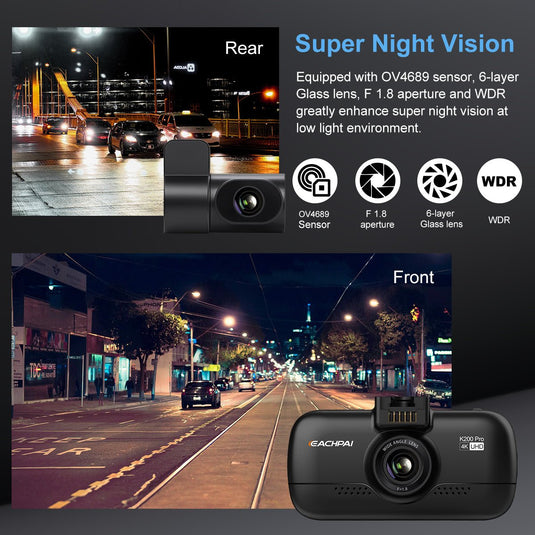 EACHPAI K200 Pro 4K Dash Cam UHD with Wi-Fi, GPS and Rear Camera Starvis Night Vision Car DVR Camera Eachpai