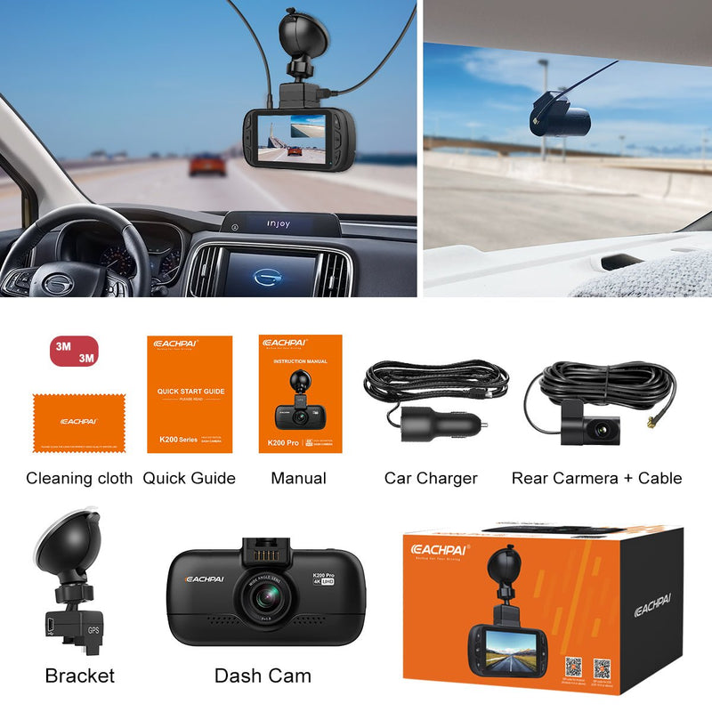 Load image into Gallery viewer, EACHPAI K200 Pro 4K Dash Cam UHD with Wi-Fi, GPS and Rear Camera Starvis Night Vision Car DVR Camera Eachpai
