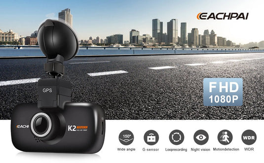 EACHPAI K2 Dash Camera FHD 3" IPS Touch Screen with Built-in GPS and WiFi Eachpai