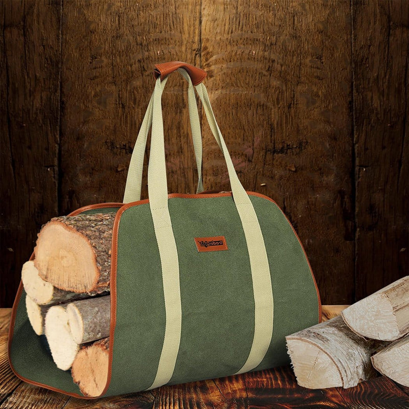 Load image into Gallery viewer, Traderight Firewood Bag Durable Canvas Leather Fire Wood Carrier Log Holder Tote KC Outdoors
