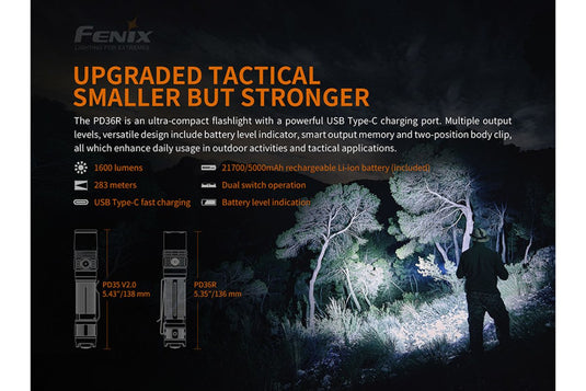 Fenix PD36R 1600 Lumens USB Rechargeable Tactical Flashlight FENIX