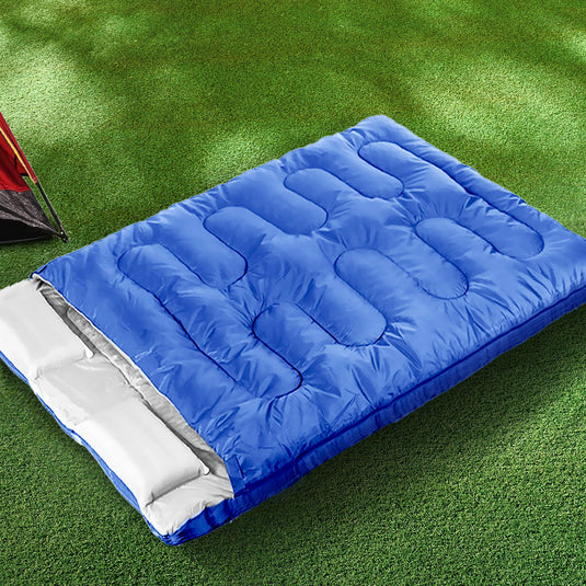 Mountview Sleeping Bag Double Bags Outdoor Camping Thermal 0â„ƒ-18â„ƒ Hiking Blue KC Outdoors