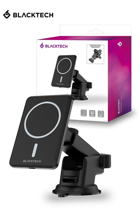 BLACKTECH 15W Magnetic 2in1 Wireless Charger Car Phone Holder Black KC Outdoors