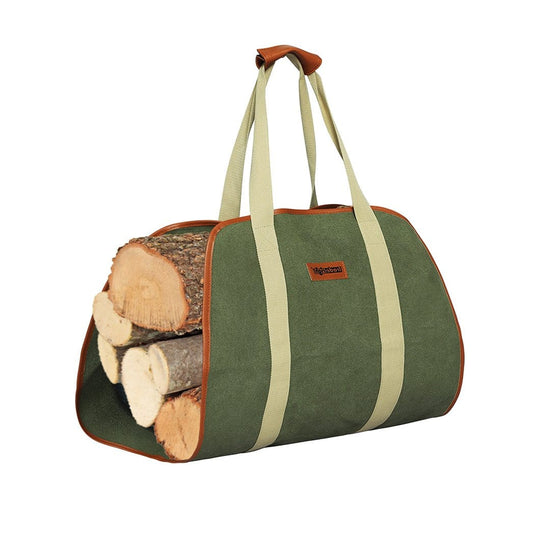 Traderight Firewood Bag Durable Canvas Leather Fire Wood Carrier Log Holder Tote KC Outdoors