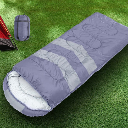 Mountview Single Sleeping Bag Bags Outdoor Camping Hiking Thermal -10â„ƒ Tent Grey - KC Outdoors