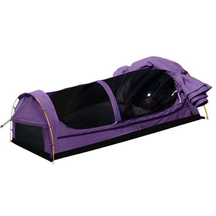 Mountview King Single Swag Camping Swags Canvas Dome Tent Hiking Mattress Purple - KC Outdoors