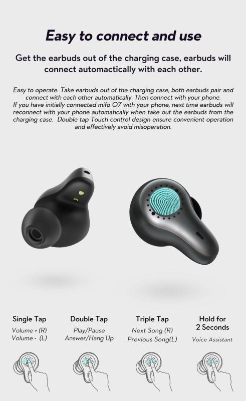MIFO O7 Smart True Wireless Earbuds Sports Gaming Deep Bass - KC Outdoors