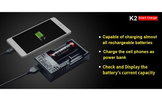 Klarus K2 USB Smart Battery Charger for LiFePO4, 3.7V/3.85V Li-ion, Ni-MH, Ni-Cd - KC Outdoors
