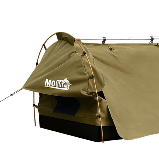 Mountview King Single Swag Camping Swags Canvas Dome Tent Free Standing Khaki - KC Outdoors
