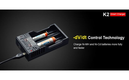 Klarus K2 USB Smart Battery Charger for LiFePO4, 3.7V/3.85V Li-ion, Ni-MH, Ni-Cd - KC Outdoors